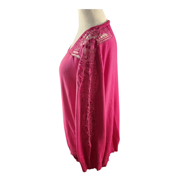 Cato Est 1946 Pink Sweater Blouse 3/4 Sleeves Open Crochet Floral Women's 22/24 - Picture 3 of 7